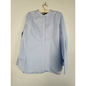 Lands End Womens Light Blue Cotton Popover Tunic Top Button-Front Blouse Size 14